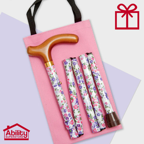Classic Canes Floral Folding Handbag Cane in Pink