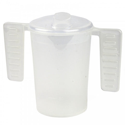 Image of a clear feeder cup with wing handles