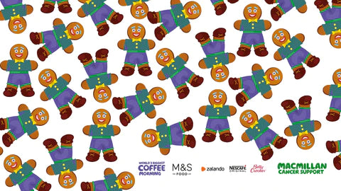the image shows a gingerbread background for a virtual coffee morning