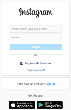 the image shows the instagram log in page