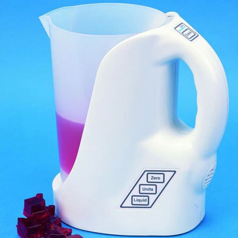 A photograph of a talking measuring jug which can be found on Ability Superstore. It is used for measuring liquids by visually impaired people.