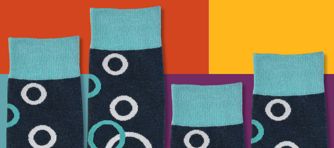 Patterned socks of different lengths on colorful background - Types of Socks