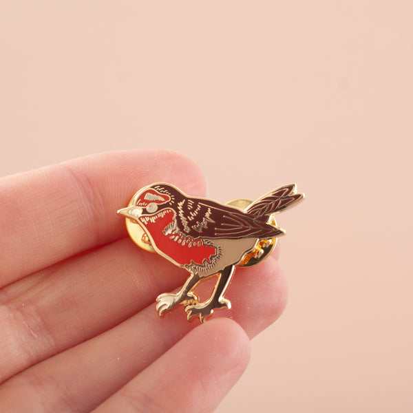 Robin Bird Hard Enamel Pin Badge Little Paisley Designs 