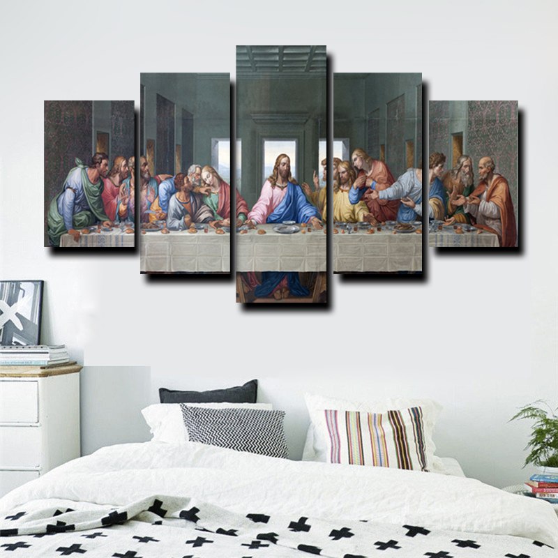 5 Sets Famous HD Print Canvas Painting The Last Supper Leonardo Da Vin ...