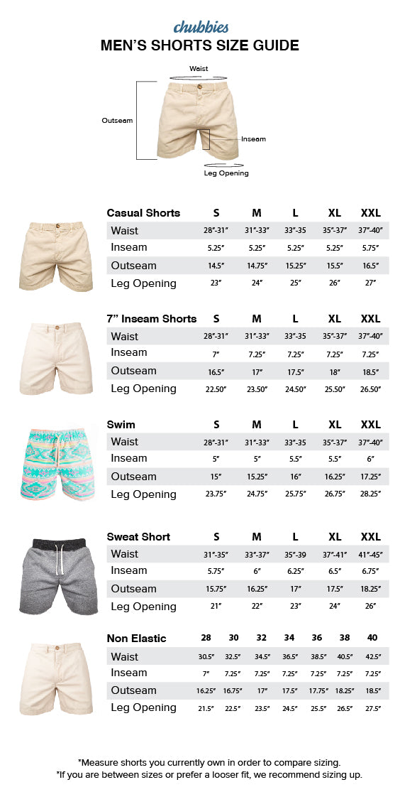 Mens Shorts Dimensions