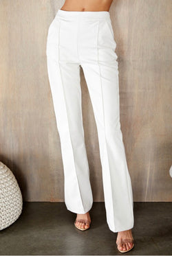 FAUX LEATHER FLARED PANT - WHITE