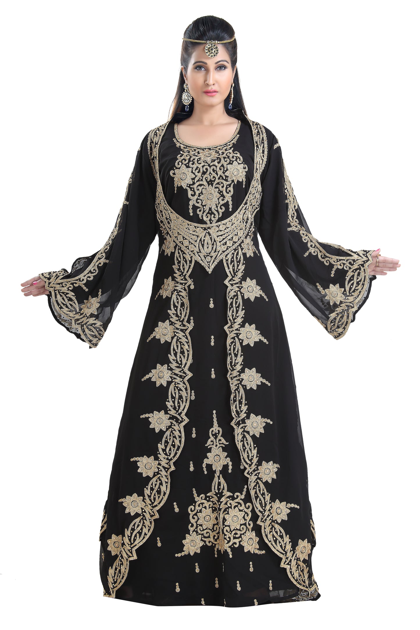 Traditional Embroidery Caftan Bridal Wedding Kaftan Gown With Tail