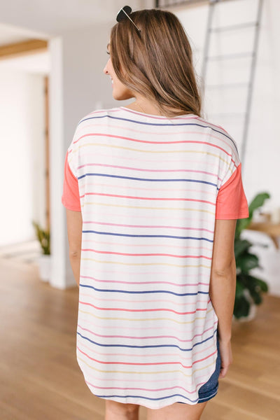 Coral & Stripes Top