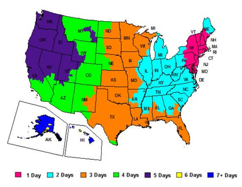 Poly Pet Tubs US transit map and shipping times