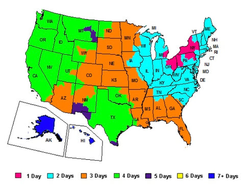 Zinger crate US Shipping and Transit Time Map