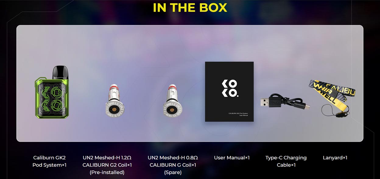 Uwell Caliburn GK2 Pod Ki - Package Contents - Vapelink Vape Shop Australia