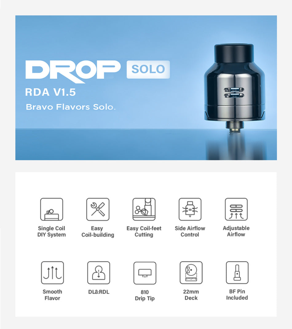 Digiflavor Drop Solo RDA v1.5 Features