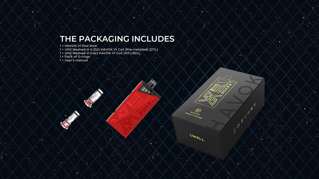 Uwell Havok V1 Pod Mod Kit 1800mAh 4ml | Packaging | Vapelink Australia