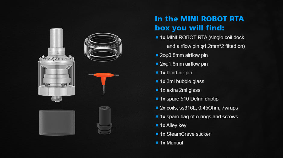 Steam Crave Mini Robot RTA Atomizer 3ml | Package Contents