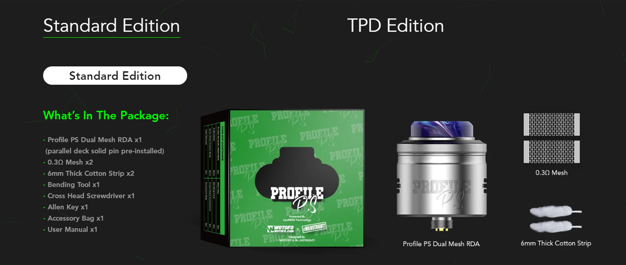 Wotofo Profile PS Dual Mesh RDA Package Contents-Vapelink