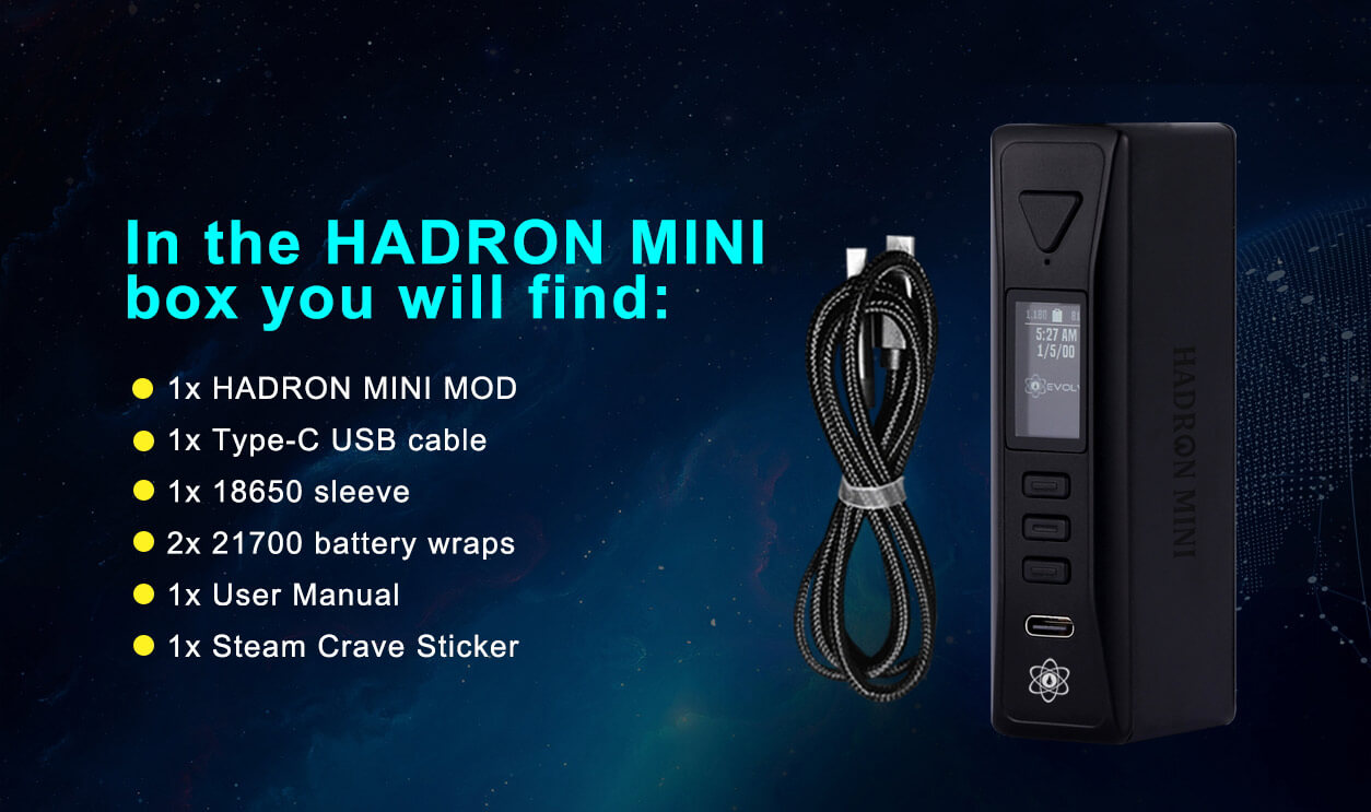 Steam Crave Hadron Mini DNA100C 100W Mod-Package Contents