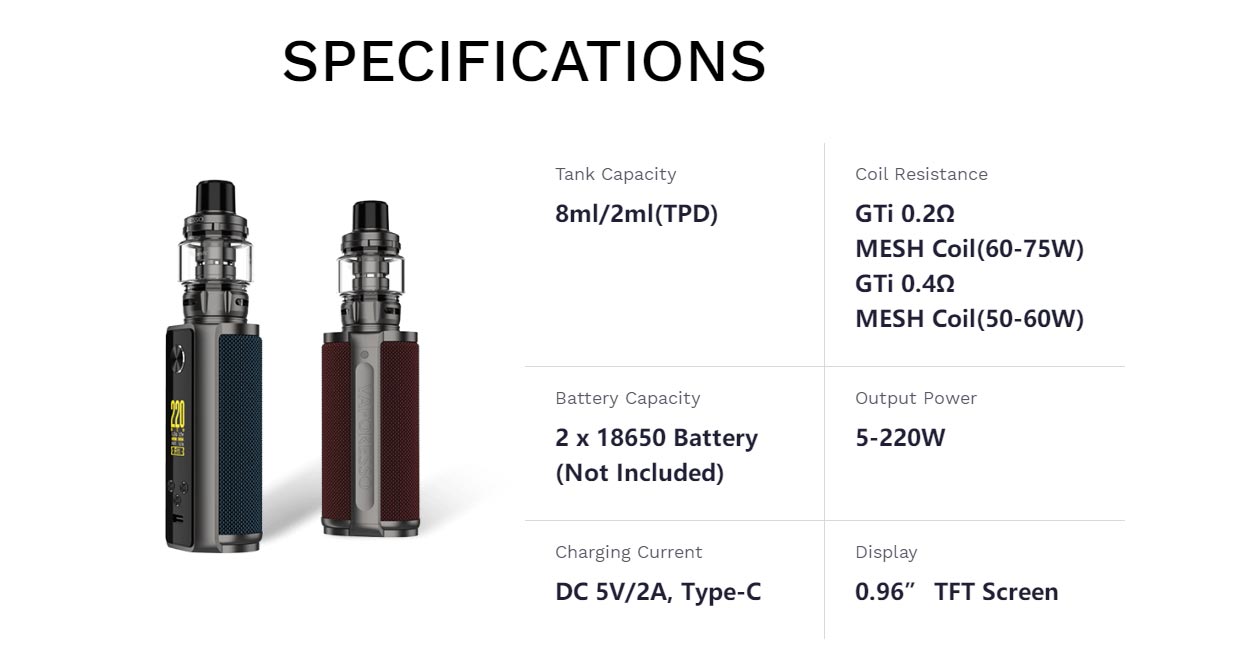 Vaporesso Target 200 Kit Specifications