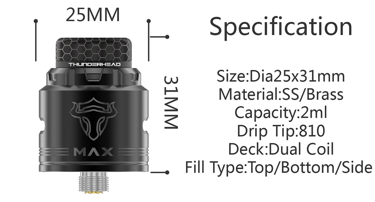 ThunderHead Creations THC Tauren Max RDA Atomizer 2ml | Specifications