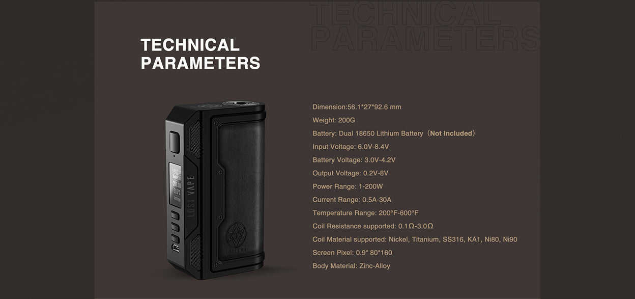 Lost Vape Thelema DNA250C Box Mod (Gift Box)-Technical Parameters