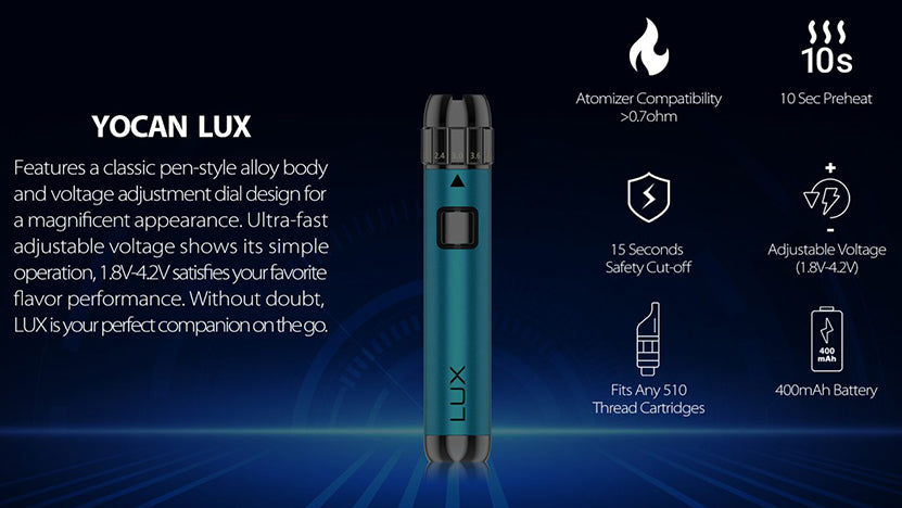 Yocan LUX Vape Pen Vaporizer Battery 400mAh - Features