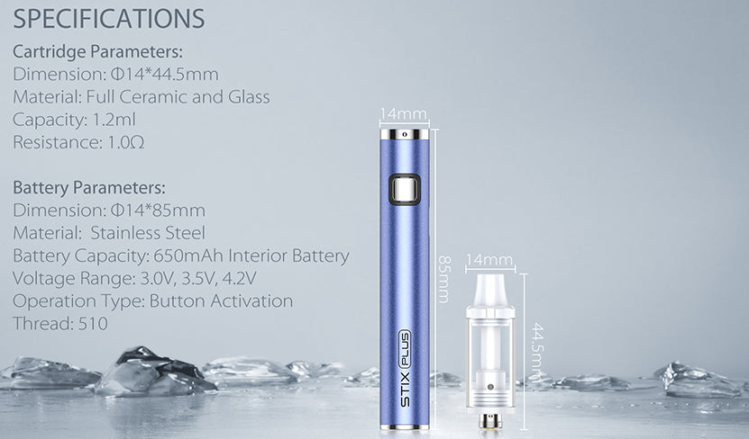 Yocan Stix Plus Vaporizer Vape Pen Kit - Specifications