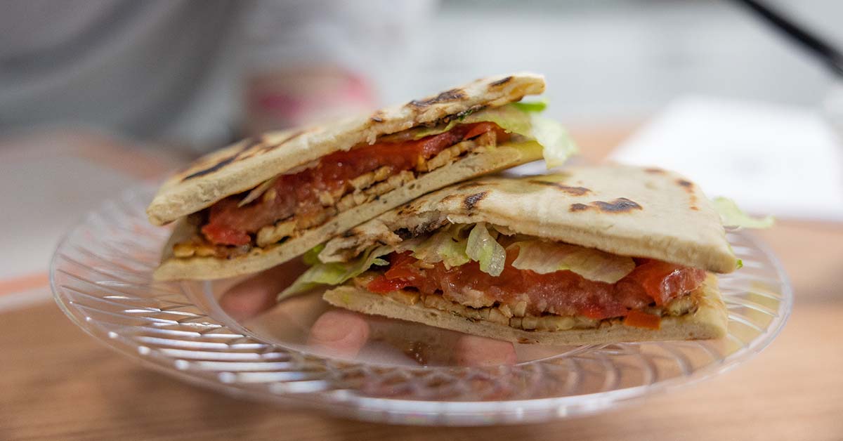 tempeh BLT on sourdough discard flatbread