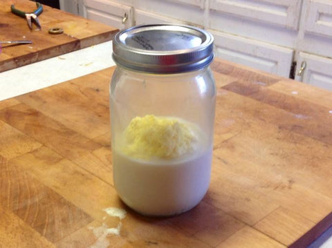 buttermilk and sourdough starter in a jar