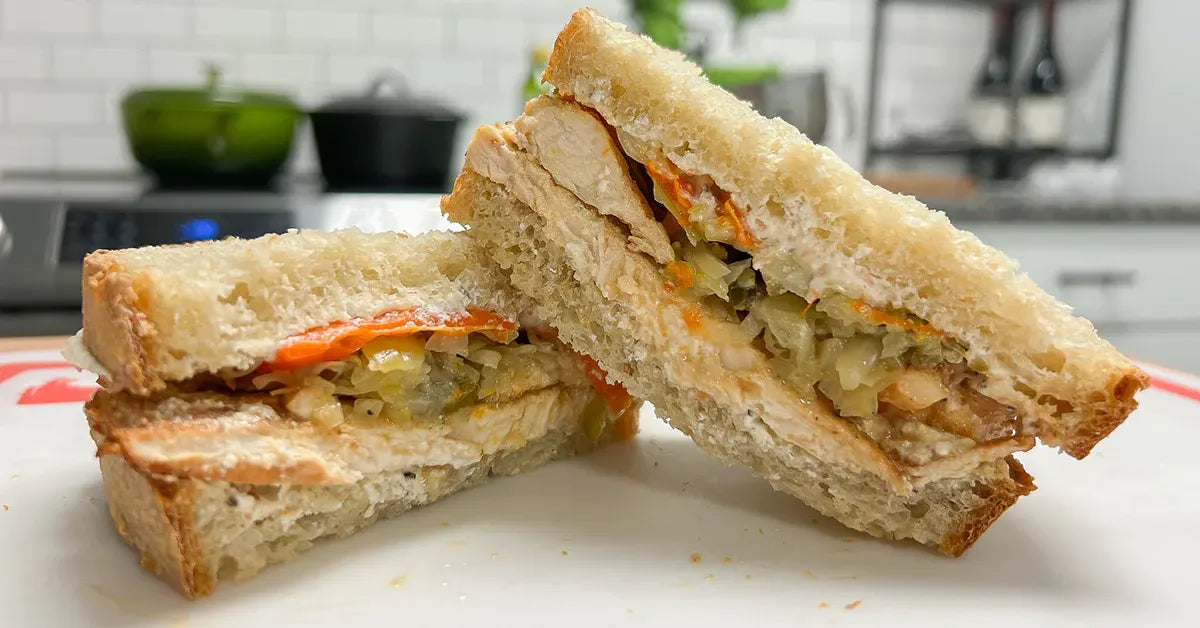 finished and staged gut-healthy spicy chicken sandwich