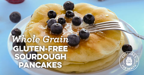 Whole Grain Gluten-Free Sourdough Pancakes with Blueberries