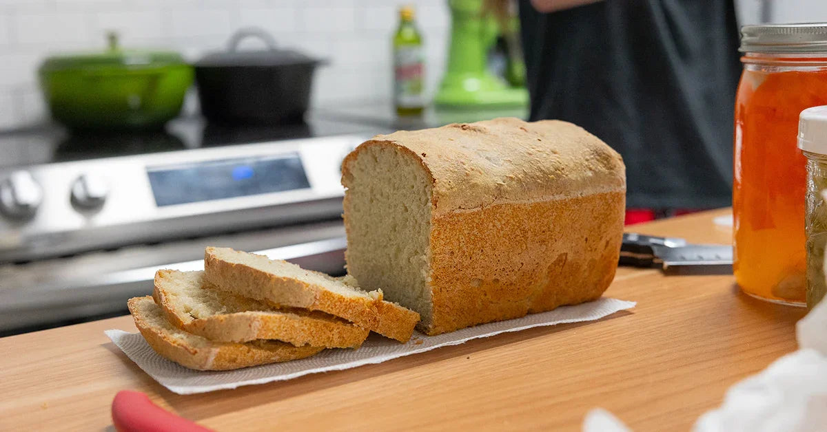 sourdough bread being cut