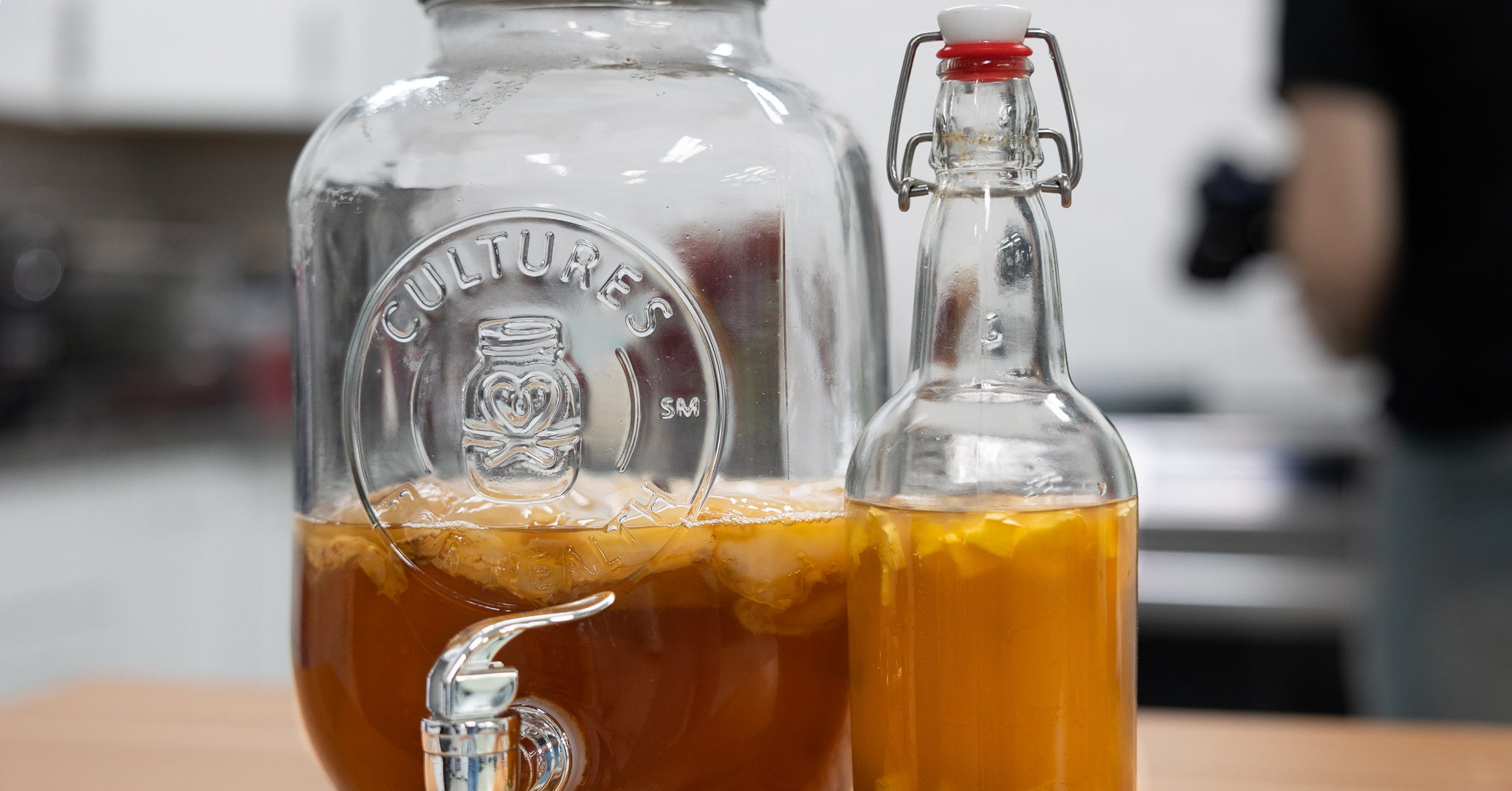 staged photo of lemon ginger kombucha