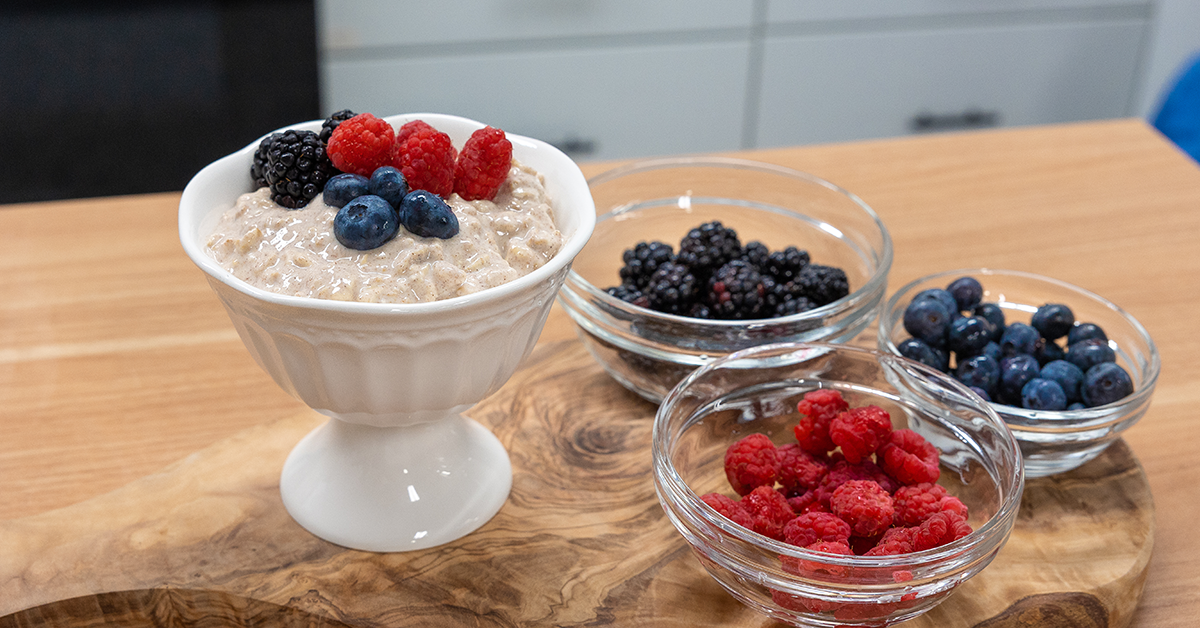 Overnight oats staged with berries