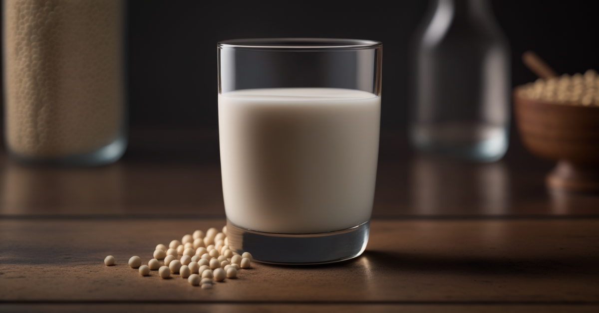 Glass of soy milk on the counter