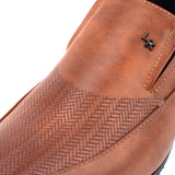 LR LARRIE Men's Slip On Brown Fancy Patterned Business Shoes