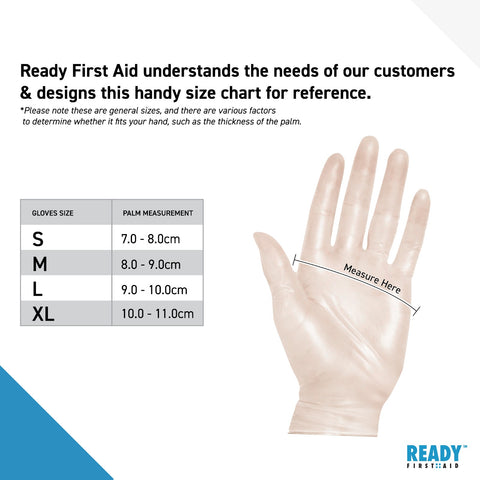 Ready First Aid Vinyl Gloves Sizing Chart