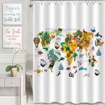 Animals Plants Mountains Plasticine 3D World Map Shower Curtain - Multicolor
