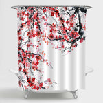 Oriental Traditional Painting Plum Florals Shower Curtain - Red Black White