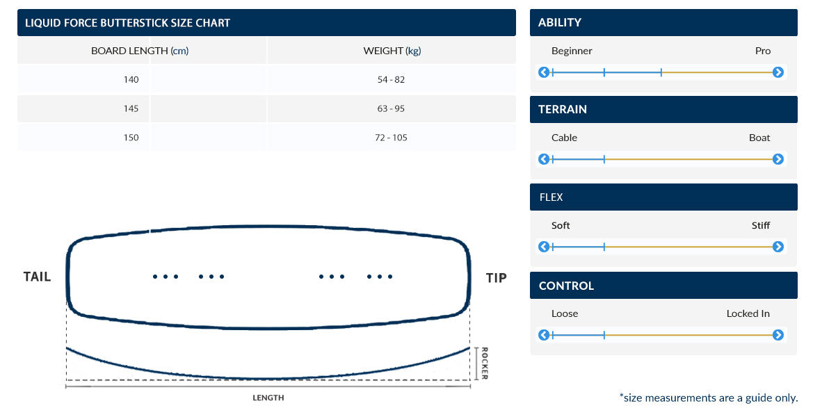 Liquid Force Butterstick Size Chart