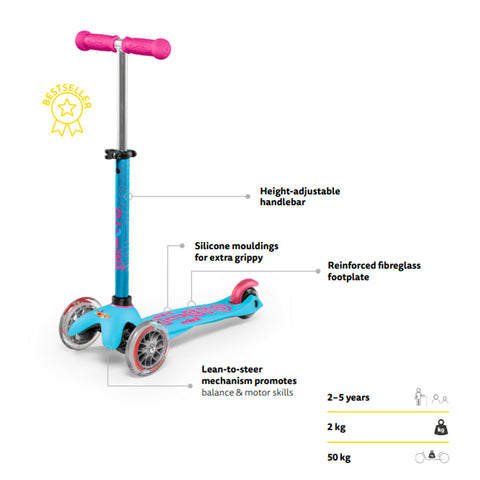 Key features of the Mini Deluxe 3 Wheel preschool scooter