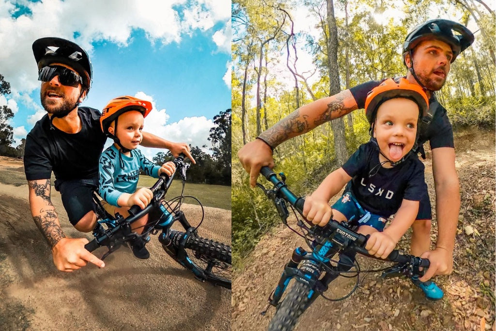 Aaron and ashto mountain biking together in australia