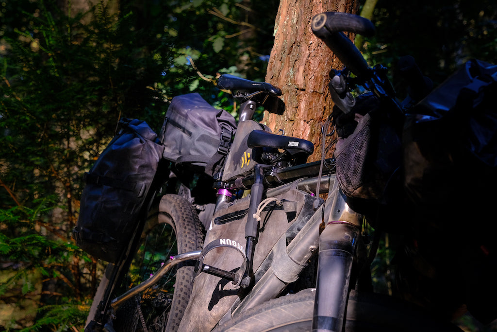 Shotgun pro seat and bikepacking gear attached to a mountain bike