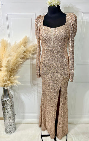 Adelay Champagne Gold, Violet Purple, Emerald Green Sequence Long Dress - Vianney's Closet