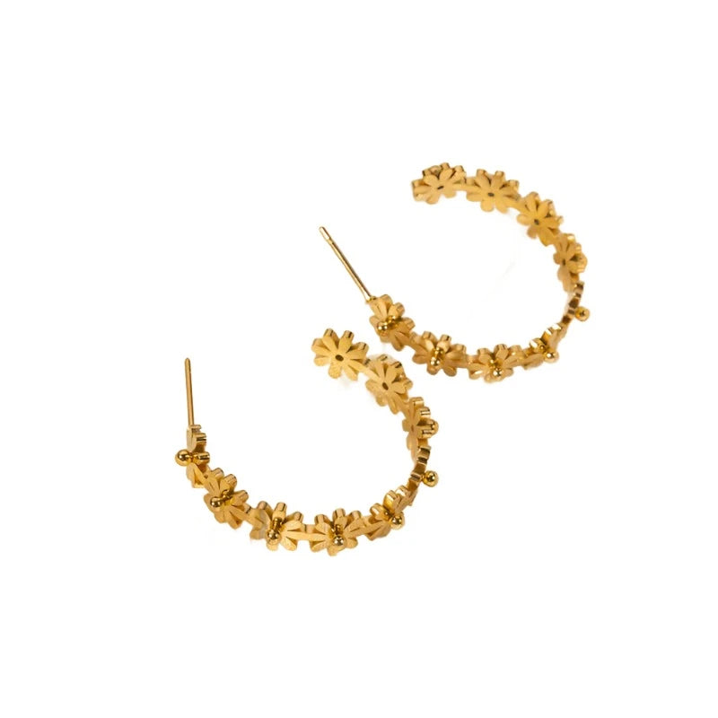Gigi Gold Stainless Steel Flower Post Back Medium Size Hoops