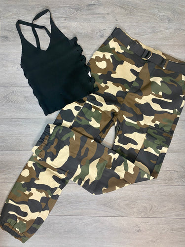 High Waist Cargo Joggers With Suspenders