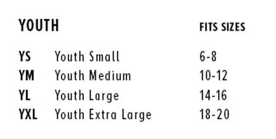Youth Size Chart Small Medium Large