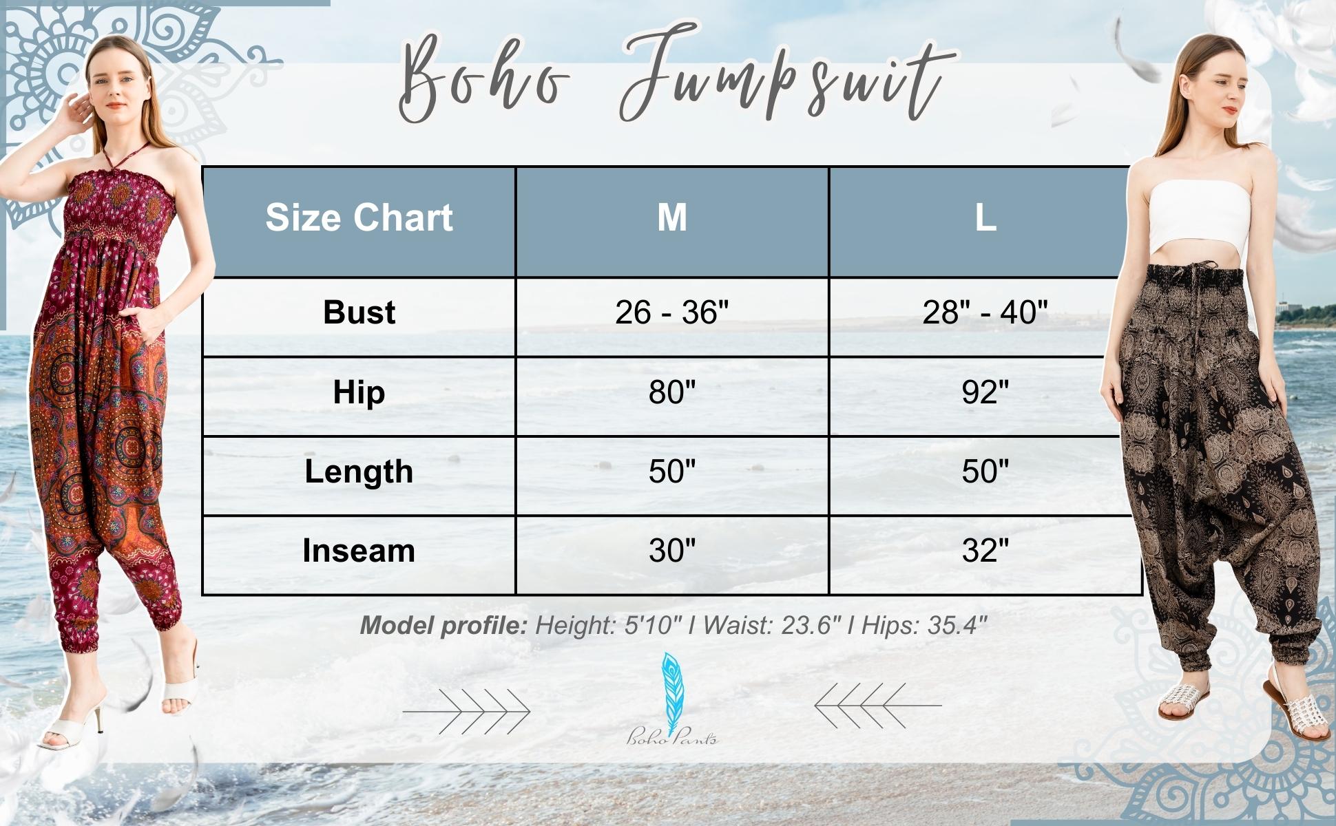  Find your perfect fit with our Boho Jumpsuit size chart - Discover measurements and dimensions for each size option