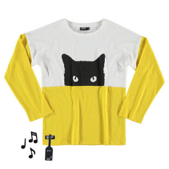 Kids Clothes Designer Yporque - Yellow Cat T-shirt with Sound (Yporque shirts with sound) at Bloom Moda Online Children's Designer Clothes Boutique