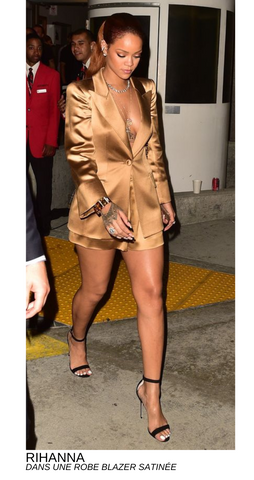 Rihanna in satin blazer dress