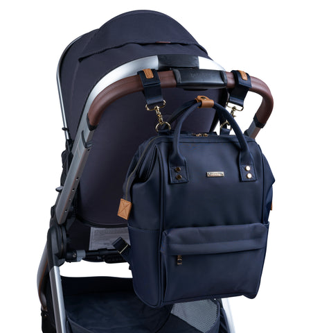 mani backpack navy blue pushchair clips