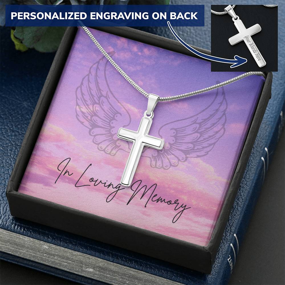 In Loving Memory – Cross – Purple Sky background